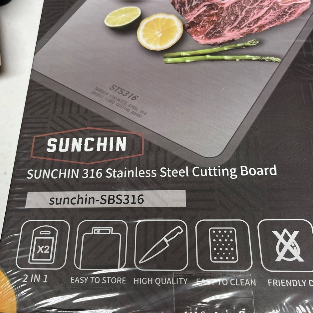 Sunchin 316 Stainless Steel , Wheat Straw Double Sided Cutting Board